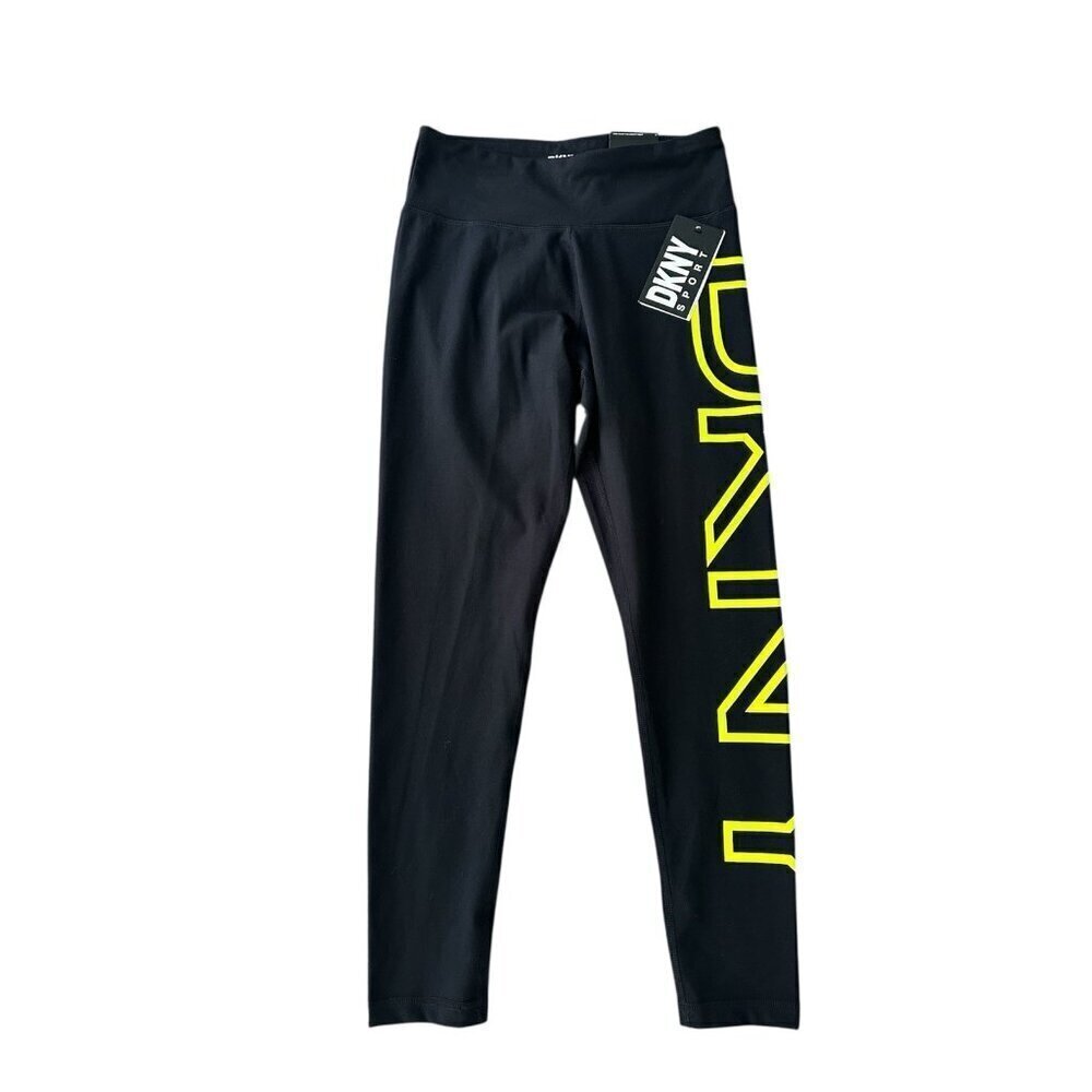 Dkny Sport Women's High-Waist Logo-Print 7/8 Leggings - Black/Zest Logo S New